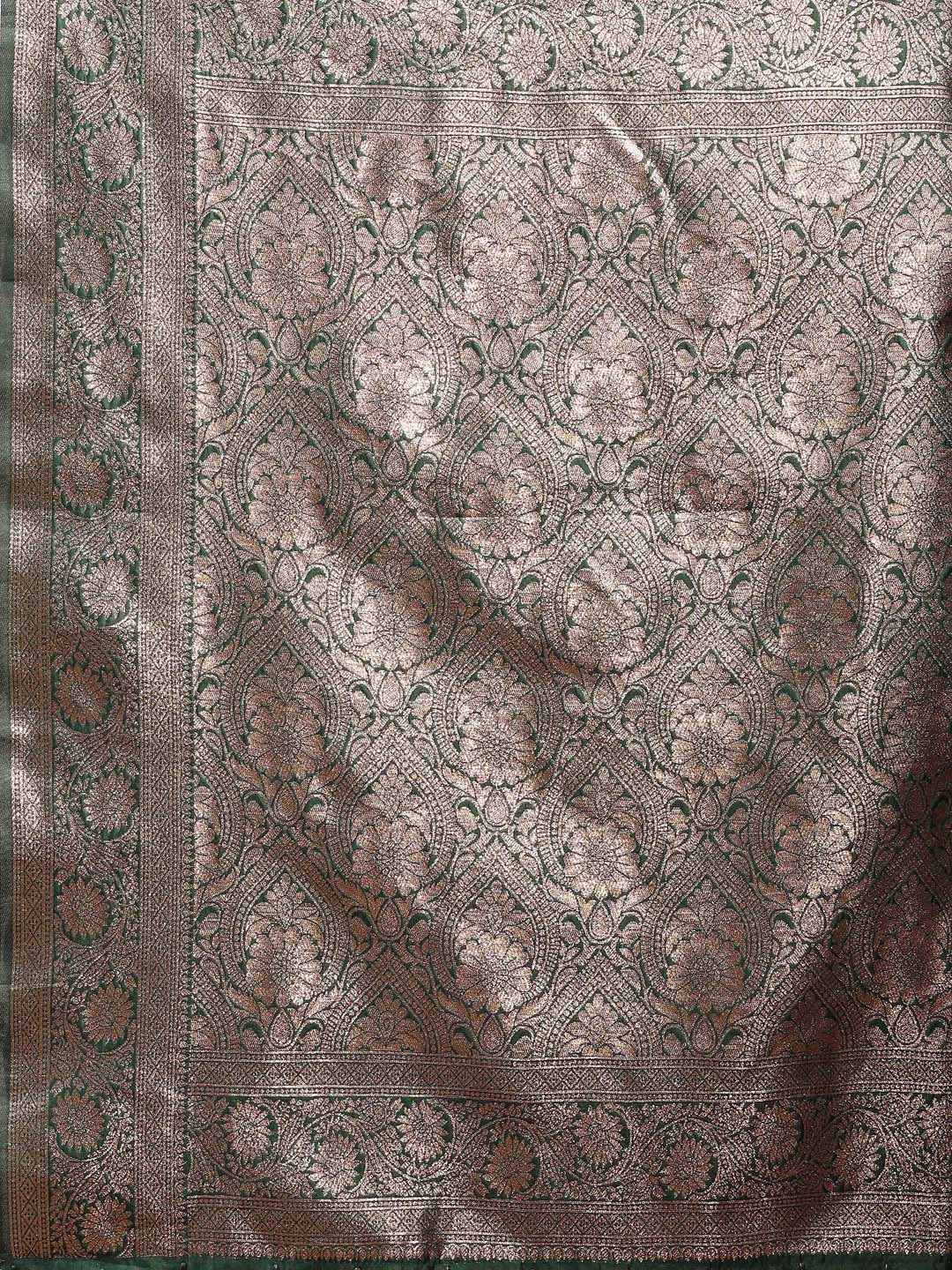 Shree Shyam Fashion Dark Green Banarasi Silk Saree with Zari Weaving - A Timeless Tale of Elegance | Grocsy