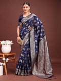 Shree Shyam Fashion Navy Blue Banarasi Silk Saree with Zari Weaving - A Timeless Tale of Elegance | Grocsy