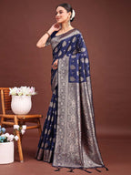 Shree Shyam Fashion Navy Blue Banarasi Silk Saree with Zari Weaving - A Timeless Tale of Elegance | Grocsy