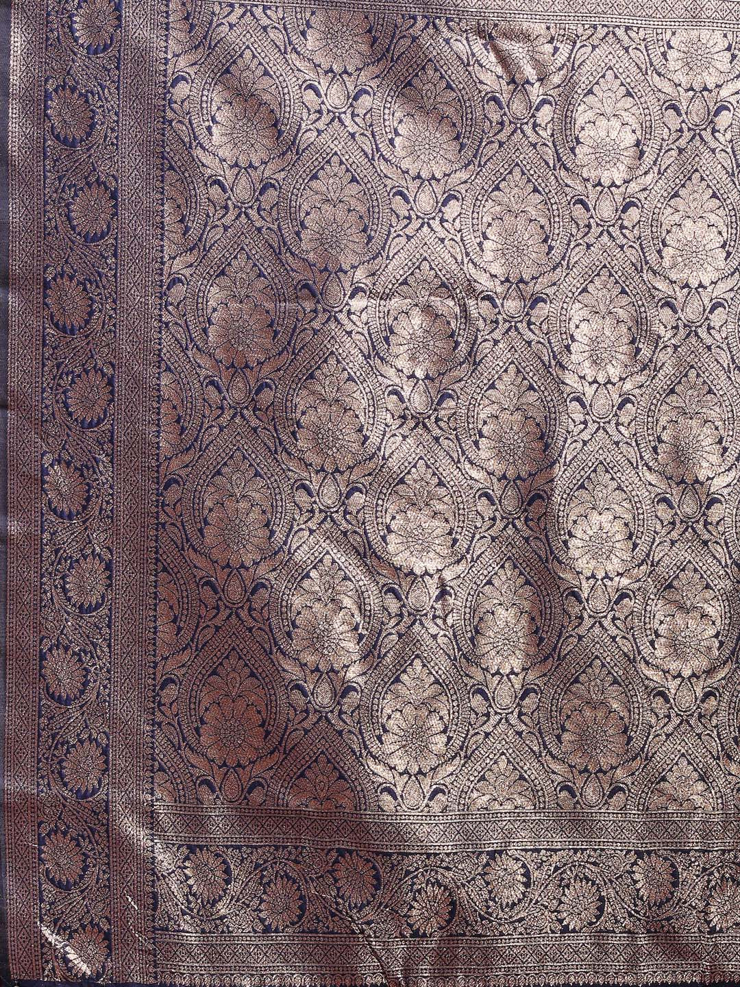 Shree Shyam Fashion Navy Blue Banarasi Silk Saree with Zari Weaving - A Timeless Tale of Elegance | Grocsy