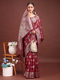 Shree Shyam Fashion Maroon Banarasi Silk Saree with Zari Weaving - A Timeless Tale of Elegance | Grocsy
