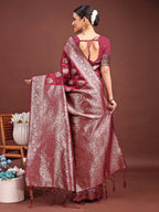 Shree Shyam Fashion Maroon Banarasi Silk Saree with Zari Weaving - A Timeless Tale of Elegance | Grocsy