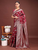 Shree Shyam Fashion Maroon Banarasi Silk Saree with Zari Weaving - A Timeless Tale of Elegance | Grocsy