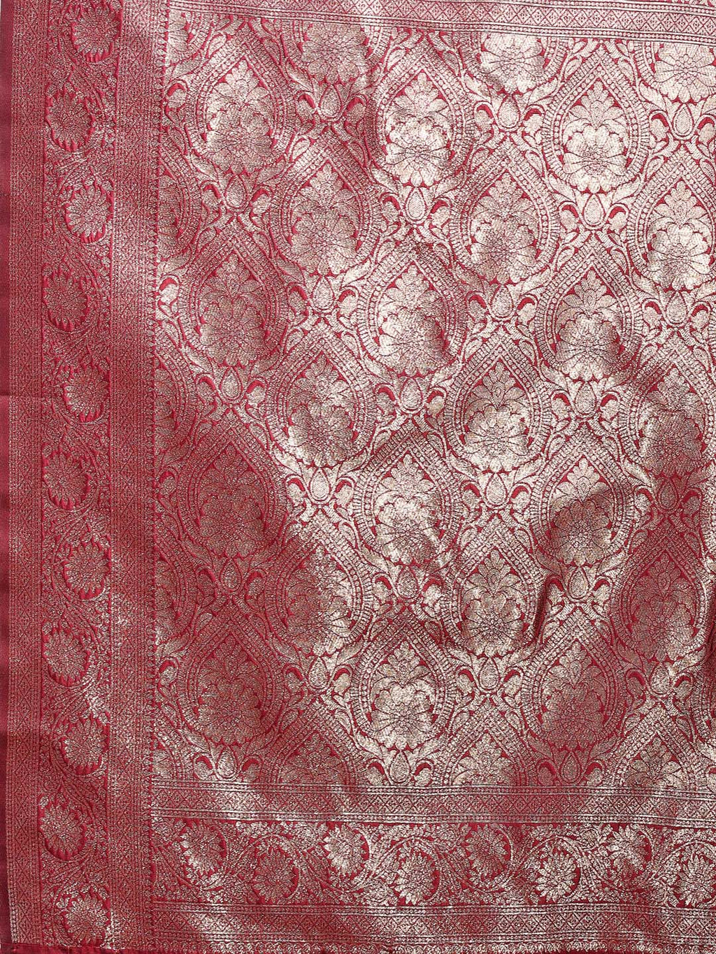 Shree Shyam Fashion Maroon Banarasi Silk Saree with Zari Weaving - A Timeless Tale of Elegance | Grocsy