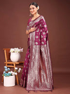 Shree Shyam Fashion Purple Banarasi Silk Saree with Zari Weaving - A Timeless Tale of Elegance | Grocsy