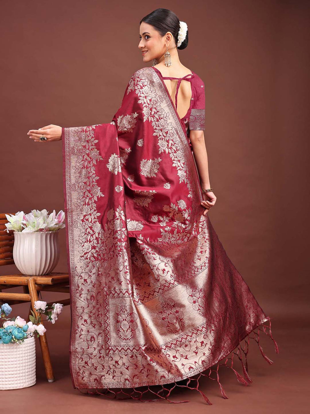 Shree Shyam Fashion Purple Banarasi Silk Saree with Zari Weaving - A Timeless Tale of Elegance | Grocsy