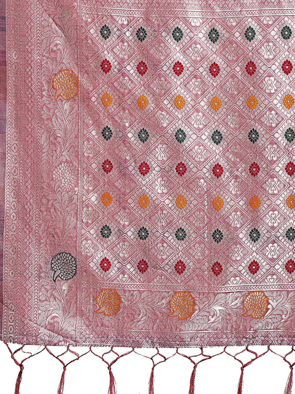 Shree Shyam Fashion Elegant Purple Linen Cotton Saree with Zari Border & Woven Motifs - Perfect for Sophisticated Everyday & Festive Looks | Grocsy