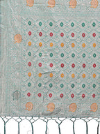 Shree Shyam Fashion Elegant Sea Green Linen Cotton Saree with Zari Border & Woven Motifs - Perfect for Sophisticated Everyday & Festive Looks | Grocsy