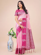 Shree Shyam Fashion Graceful Light & Dark Pink Silk Saree with Rich Woven Border & Paisley Pallu - Perfect for Festive & Wedding Wear | Grocsy
