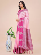 Shree Shyam Fashion Graceful Light & Dark Pink Silk Saree with Rich Woven Border & Paisley Pallu - Perfect for Festive & Wedding Wear | Grocsy