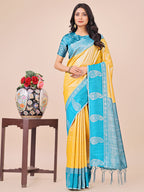 Shree Shyam Fashion Graceful Light & Dark Yellow Silk Saree with Rich Woven Border & Paisley Pallu - Perfect for Festive & Wedding Wear | Grocsy
