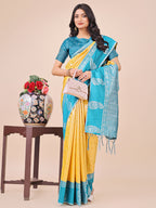 Shree Shyam Fashion Graceful Light & Dark Yellow Silk Saree with Rich Woven Border & Paisley Pallu - Perfect for Festive & Wedding Wear | Grocsy