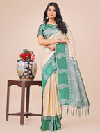 Shree Shyam Fashion Graceful Light & Dark Cream Silk Saree with Rich Woven Border & Paisley Pallu - Perfect for Festive & Wedding Wear | Grocsy