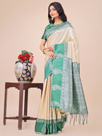 Shree Shyam Fashion Graceful Light & Dark Cream Silk Saree with Rich Woven Border & Paisley Pallu - Perfect for Festive & Wedding Wear | Grocsy