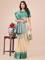 Shree Shyam Fashion Graceful Light & Dark Cream Silk Saree with Rich Woven Border & Paisley Pallu - Perfect for Festive & Wedding Wear | Grocsy