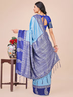 Shree Shyam Fashion Graceful Light & Dark Sky Blue Silk Saree with Rich Woven Border & Paisley Pallu - Perfect for Festive & Wedding Wear | Grocsy