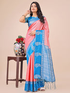 Shree Shyam Fashion Graceful Light & Dark Peach Silk Saree with Rich Woven Border & Paisley Pallu - Perfect for Festive & Wedding Wear | Grocsy