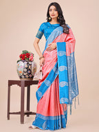 Shree Shyam Fashion Graceful Light & Dark Peach Silk Saree with Rich Woven Border & Paisley Pallu - Perfect for Festive & Wedding Wear | Grocsy