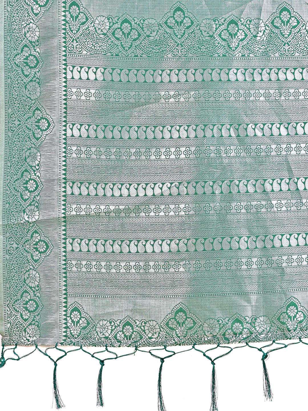 Shree Shyam Fashion Graceful Light & Dark Light Green Silk Saree with Rich Woven Border & Paisley Pallu - Perfect for Festive & Wedding Wear | Grocsy