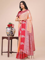 Shree Shyam Fashion Graceful Light & Dark Peach Silk Saree with Rich Woven Border & Paisley Pallu - Perfect for Festive & Wedding Wear | Grocsy