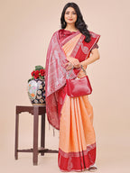 Shree Shyam Fashion Graceful Light & Dark Peach Silk Saree with Rich Woven Border & Paisley Pallu - Perfect for Festive & Wedding Wear | Grocsy