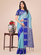 Shree Shyam Fashion Graceful Light & Dark Teal Silk Saree with Rich Woven Border & Paisley Pallu - Perfect for Festive & Wedding Wear | Grocsy