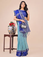 Shree Shyam Fashion Graceful Light & Dark Teal Silk Saree with Rich Woven Border & Paisley Pallu - Perfect for Festive & Wedding Wear | Grocsy
