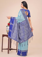 Shree Shyam Fashion Graceful Light & Dark Teal Silk Saree with Rich Woven Border & Paisley Pallu - Perfect for Festive & Wedding Wear | Grocsy