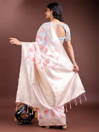 Shree Shyam Fashion White & Pink Cotton Woven Zari Work Traditional Tassel Saree | Grocsy