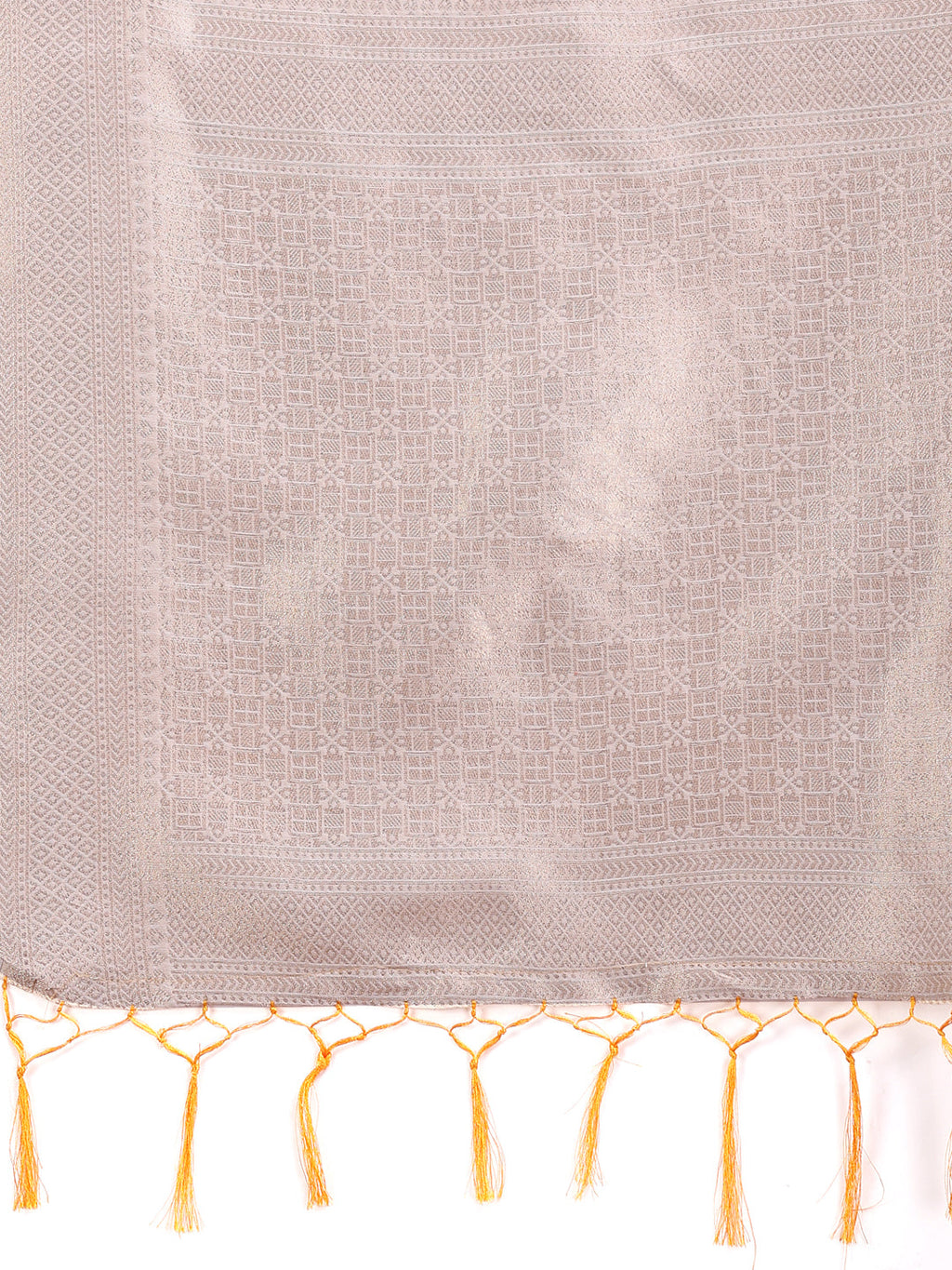 Shree Shyam Fashion White & Orange Cotton Woven Zari Work Traditional Tassel Saree | Grocsy