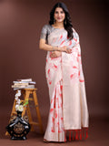 Shree Shyam Fashion White & Red Cotton Woven Zari Work Traditional Tassel Saree | Grocsy