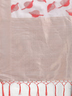 Shree Shyam Fashion White & Red Cotton Woven Zari Work Traditional Tassel Saree | Grocsy