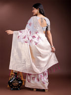 Shree Shyam Fashion White & Purple Cotton Woven Zari Work Traditional Tassel Saree | Grocsy