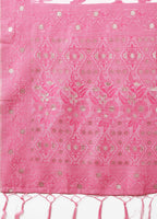 Shree Shyam Fashion Beige & Pink Banarasi Cotton Saree with Floral Zari Work and Traditional Pallu - Elegant Ethnic Wear for Festivals & Ceremonies | Grocsy