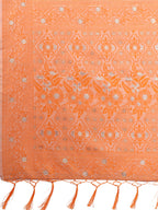 Shree Shyam Fashion Beige & Orange Banarasi Cotton Saree with Floral Zari Work and Traditional Pallu - Elegant Ethnic Wear for Festivals & Ceremonies | Grocsy