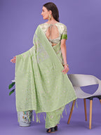 Shree Shyam Fashion Light Green Lichi Silk Saree with Floral Weaving & Tassel Pallu - Elegant Festive & Party Wear Saree | Grocsy