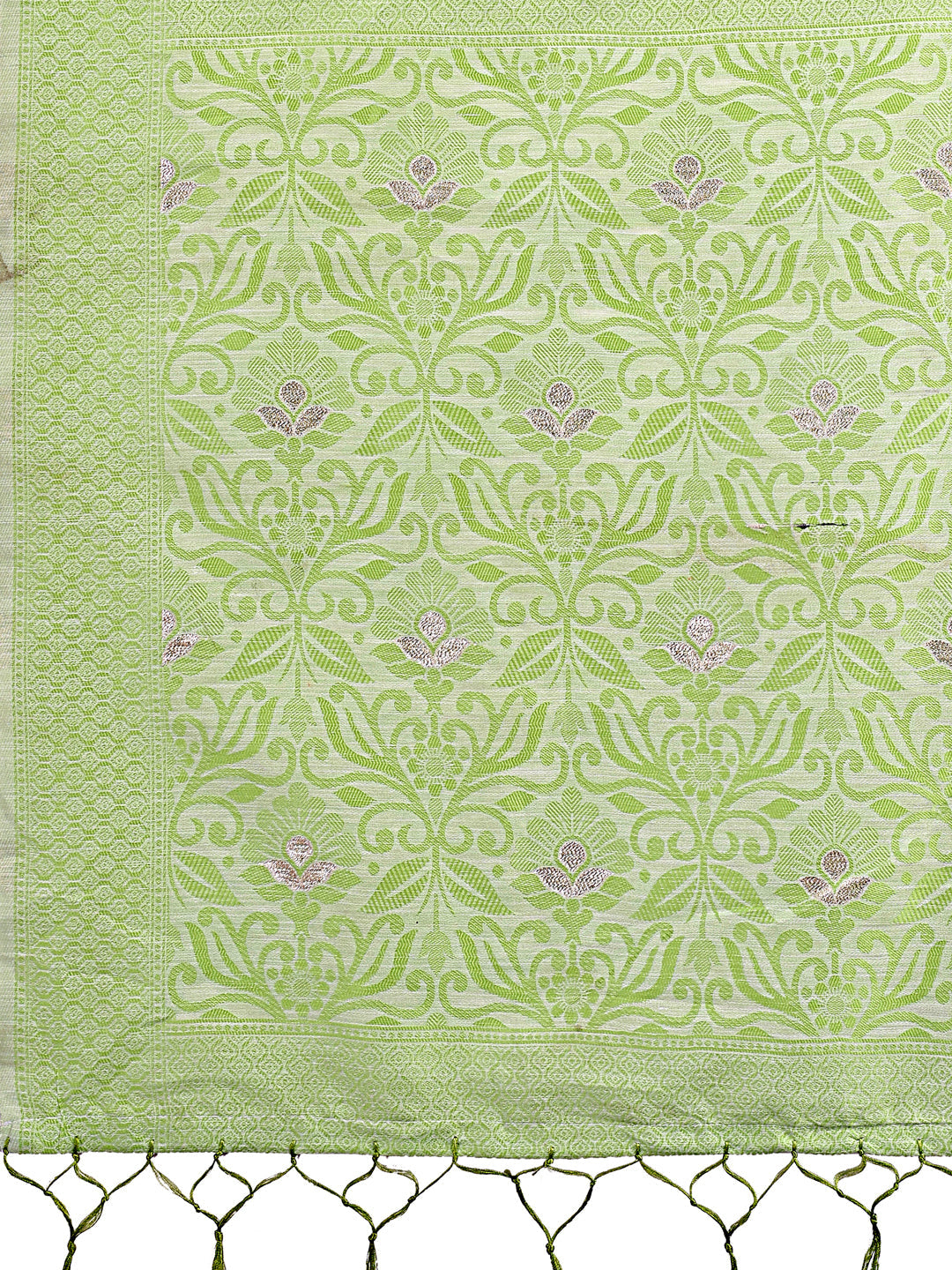 Shree Shyam Fashion Light Green Lichi Silk Saree with Floral Weaving & Tassel Pallu - Elegant Festive & Party Wear Saree | Grocsy