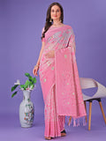 Shree Shyam Fashion Light Pink Lichi Silk Saree with Floral Weaving & Tassel Pallu - Elegant Festive & Party Wear Saree | Grocsy