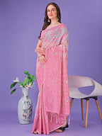 Shree Shyam Fashion Light Pink Lichi Silk Saree with Floral Weaving & Tassel Pallu - Elegant Festive & Party Wear Saree | Grocsy