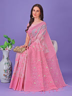 Shree Shyam Fashion Light Pink Lichi Silk Saree with Floral Weaving & Tassel Pallu - Elegant Festive & Party Wear Saree | Grocsy