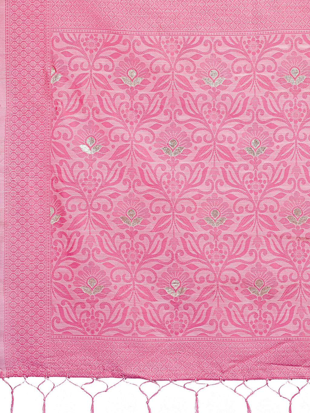 Shree Shyam Fashion Light Pink Lichi Silk Saree with Floral Weaving & Tassel Pallu - Elegant Festive & Party Wear Saree | Grocsy