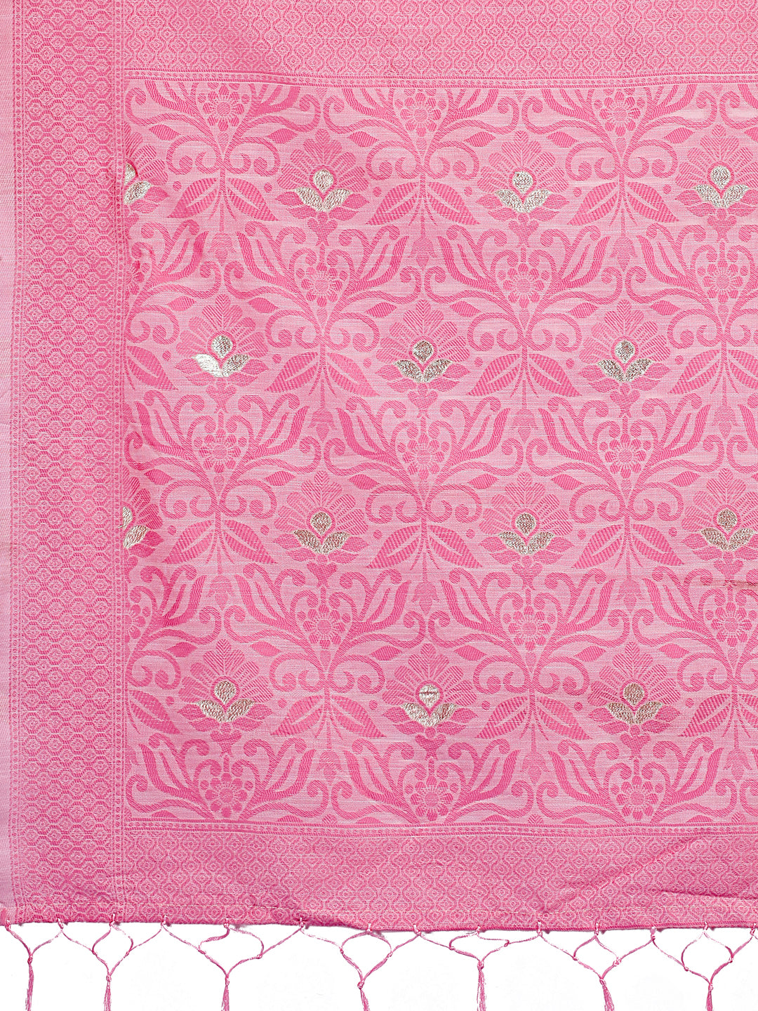 Shree Shyam Fashion Light Pink Lichi Silk Saree with Floral Weaving & Tassel Pallu - Elegant Festive & Party Wear Saree | Grocsy