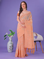 Shree Shyam Fashion Peach Lichi Silk Saree with Floral Weaving & Tassel Pallu - Elegant Festive & Party Wear Saree | Grocsy