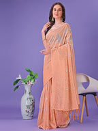 Shree Shyam Fashion Peach Lichi Silk Saree with Floral Weaving & Tassel Pallu - Elegant Festive & Party Wear Saree | Grocsy