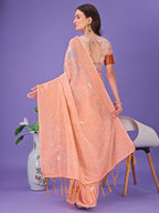 Shree Shyam Fashion Peach Lichi Silk Saree with Floral Weaving & Tassel Pallu - Elegant Festive & Party Wear Saree | Grocsy