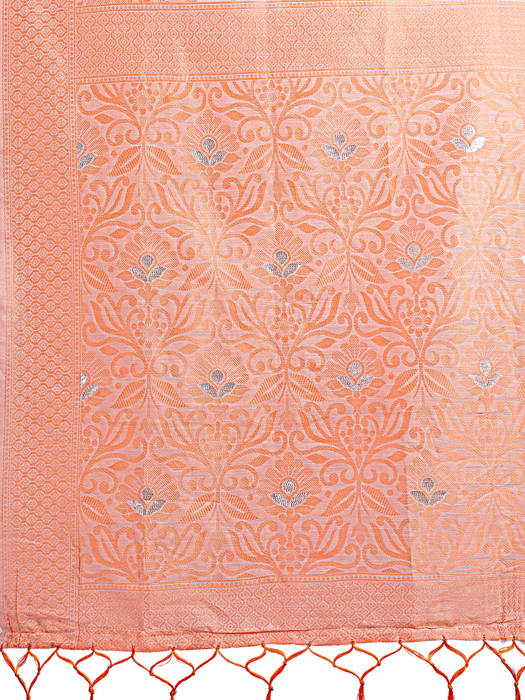 Shree Shyam Fashion Peach Lichi Silk Saree with Floral Weaving & Tassel Pallu - Elegant Festive & Party Wear Saree | Grocsy