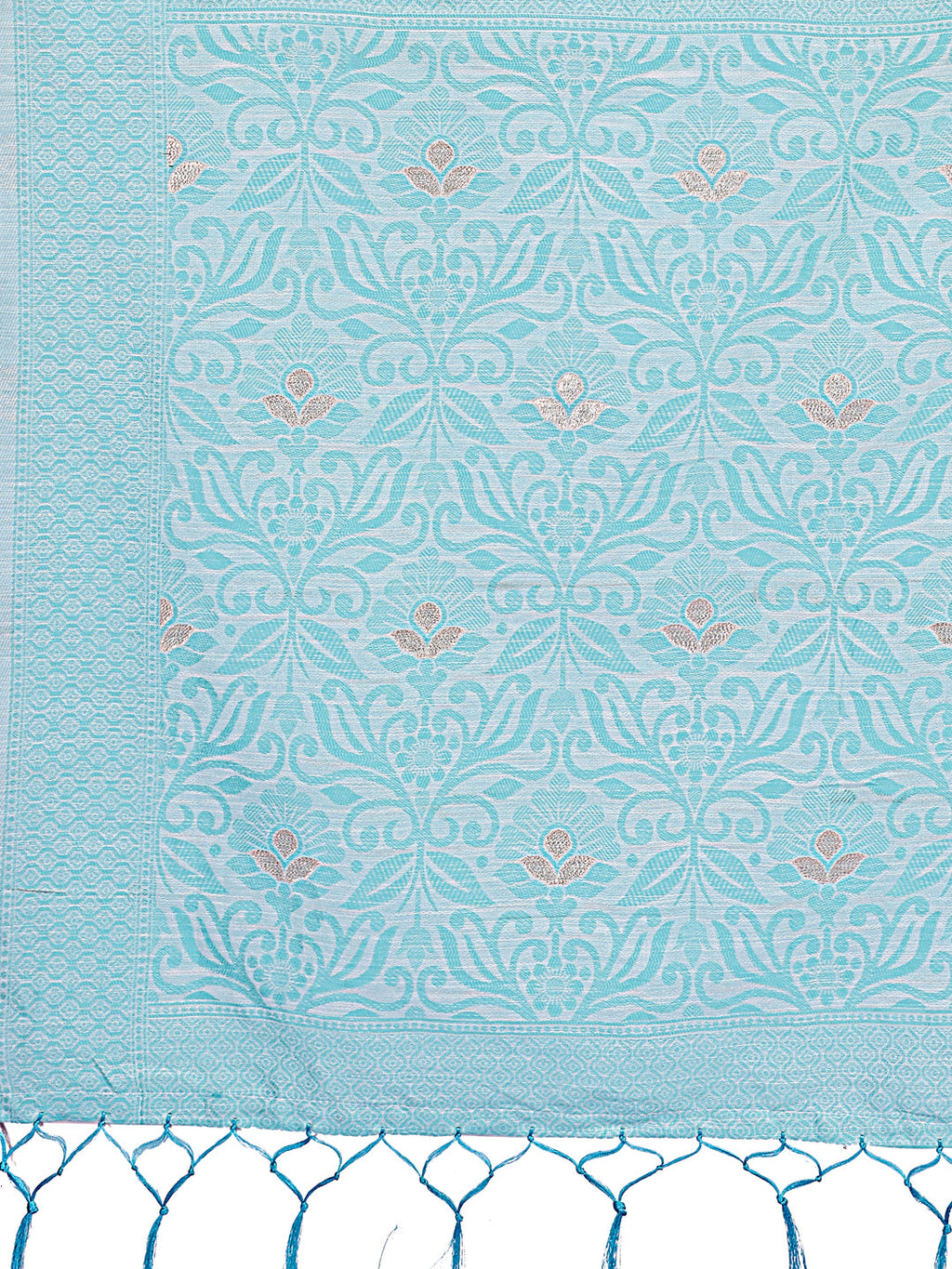 Shree Shyam Fashion Sky Blue Lichi Silk Saree with Floral Weaving & Tassel Pallu - Elegant Festive & Party Wear Saree | Grocsy
