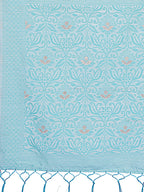 Shree Shyam Fashion Sky Blue Lichi Silk Saree with Floral Weaving & Tassel Pallu - Elegant Festive & Party Wear Saree | Grocsy