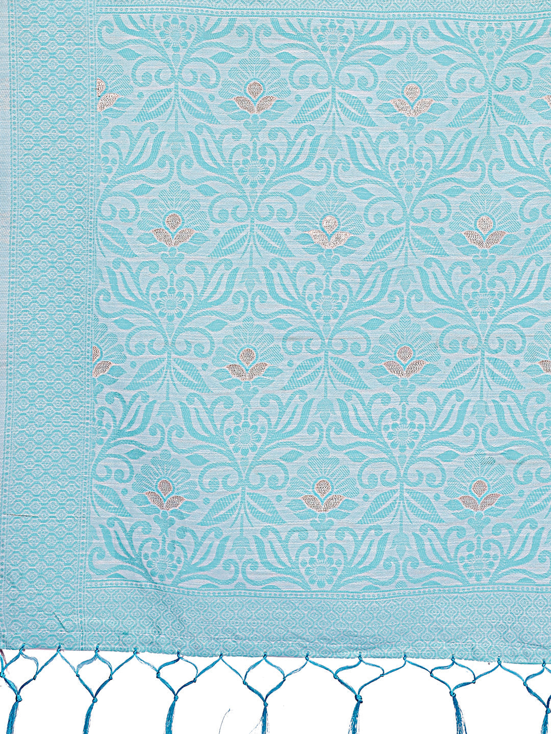 Shree Shyam Fashion Sky Blue Lichi Silk Saree with Floral Weaving & Tassel Pallu - Elegant Festive & Party Wear Saree | Grocsy