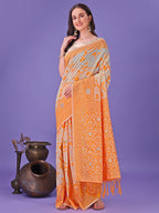 Shree Shyam Fashion Orange Lichi Silk Saree with Floral Weaving & Tassel Pallu - Elegant Festive & Party Wear Saree | Grocsy